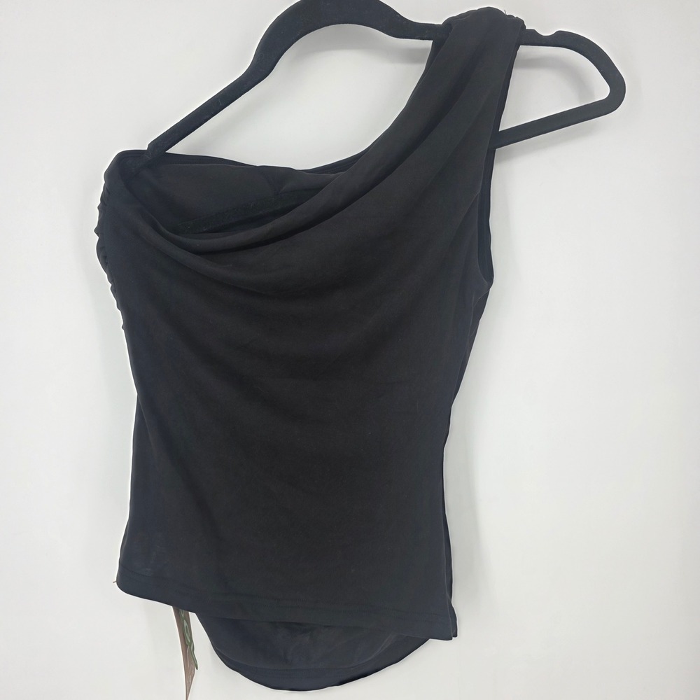 OGL One-Shoulder Black Ruched Tank Top - Picture 3 of 6